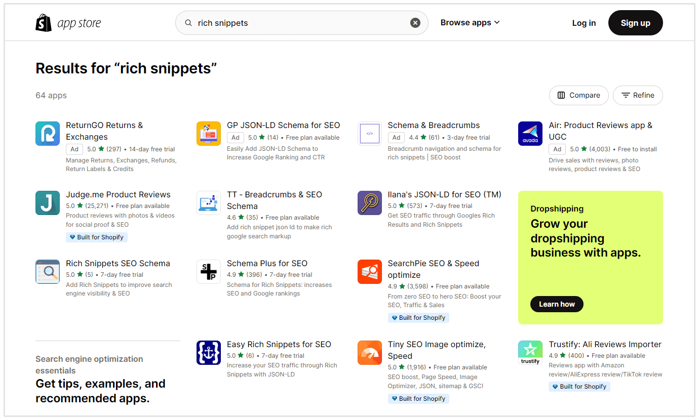 aplikasi marketplace shopify rich snippets
